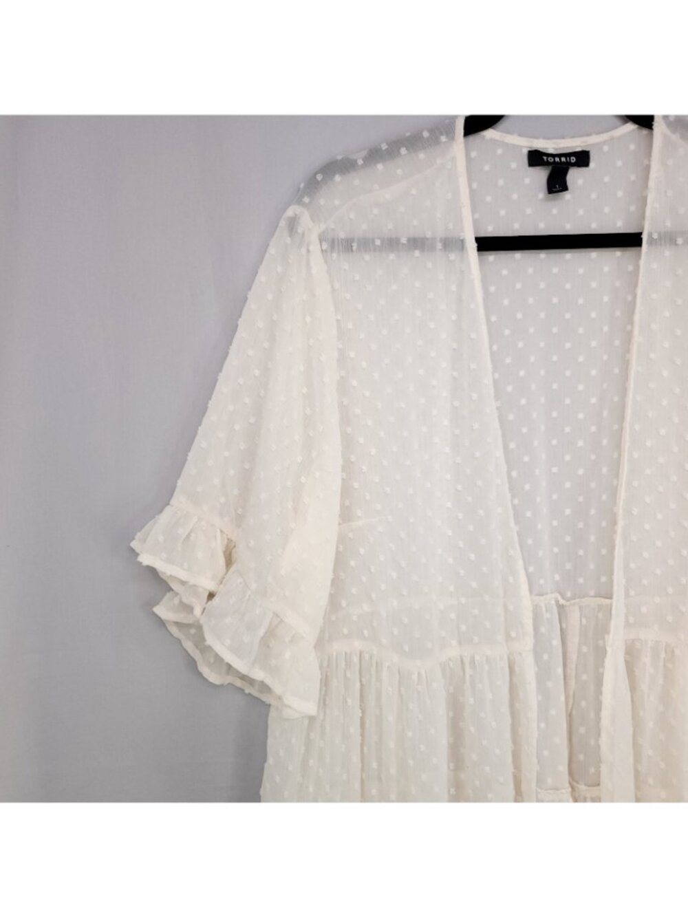Torrid Kimono Plus Size 1 Womens Tiered Sheer Ruffle Open Swiss Dot Cover-up - Picture 13 of 14